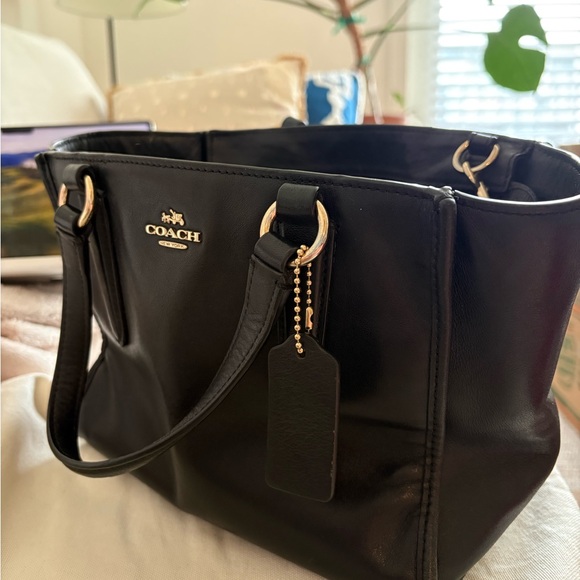 Coach Handbags - Coach Black Leather Tote with Gold Accents